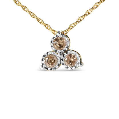 14K Yellow Gold Plated .925 Sterling Silver 1/4 Cttw Diamond 3 Stone Trio 18&quot; Pendant Necklace (J-K Color, I1-I2 Clarity)