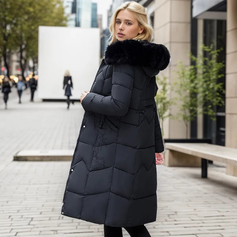 Winter Long Coat with Thickened Fur Collar