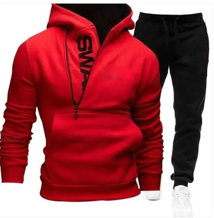 Side zipper contrast color hooded men&