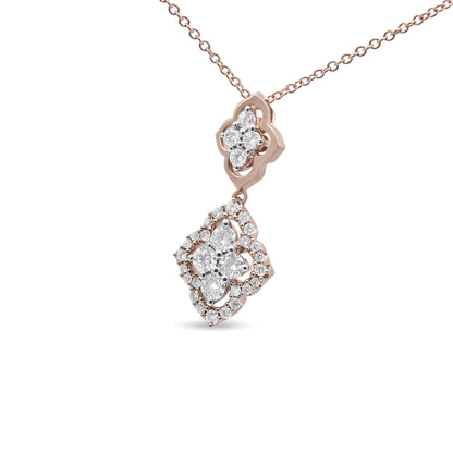 14K Rose Gold 3/4 Cttw Round Diamond Double Quatrefoil Pendant 18&quot; Necklace (H-I Color, I1-I2 Clarity)