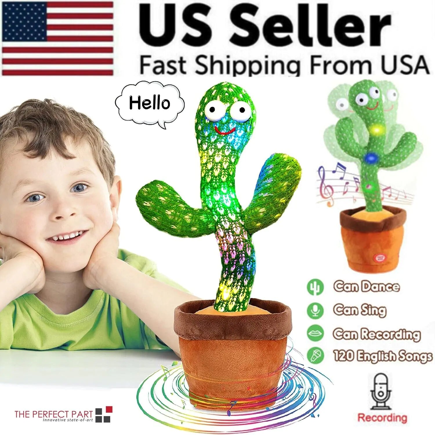 Dancing Cactus Plush Toy Doll Electronic Recording Shake With Song Funny Gift US