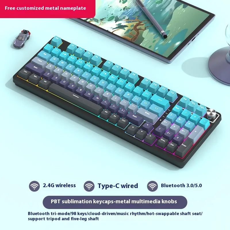 98 Key Wireless Bluetooth Three-model Mechanical Keyboard Gaming Electronic Sports Office