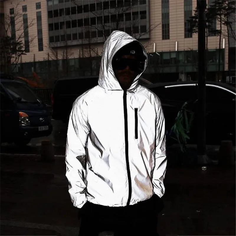 Solid Color Zipper Decoration Reflective Jacket Men&