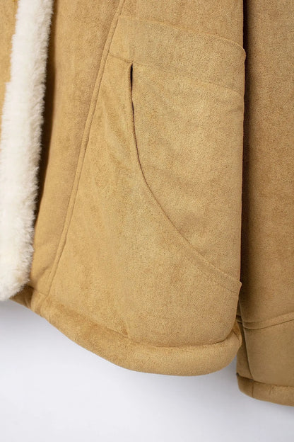 Fashion Loose And Warm Vintage Lamb Wool Khaki Coat