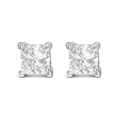 14K White Gold Princess Cut Lab-Grown Diamond Solitaire Stud Earrings (F-G Color, VS2-SI1 Clarity)