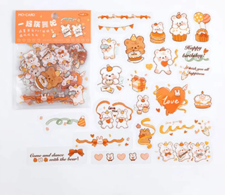 Cute Cartoon Animal Stickers - Bear, Rabbit &amp; More - Waterproof PET Diary Decals