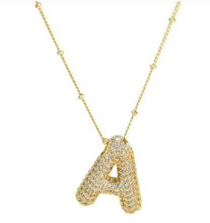 Brass Zircon Letter Necklace