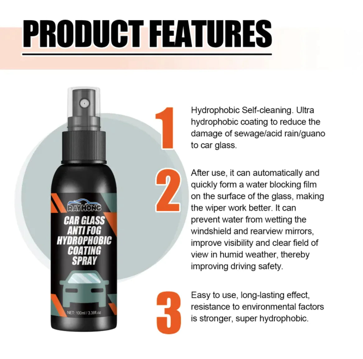 Hydrophobic Windshield Cleaning Spray