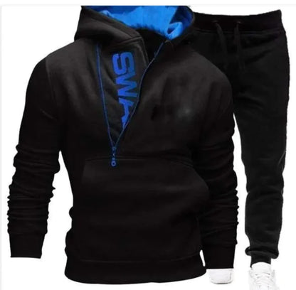 Side zipper contrast color hooded men&