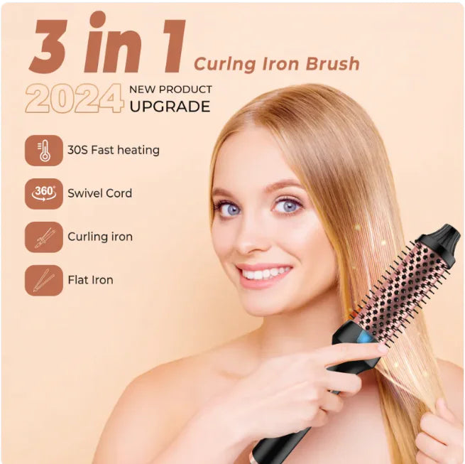 2-in-1 Hair Straightener &amp; Curler Brush with PTC Heating