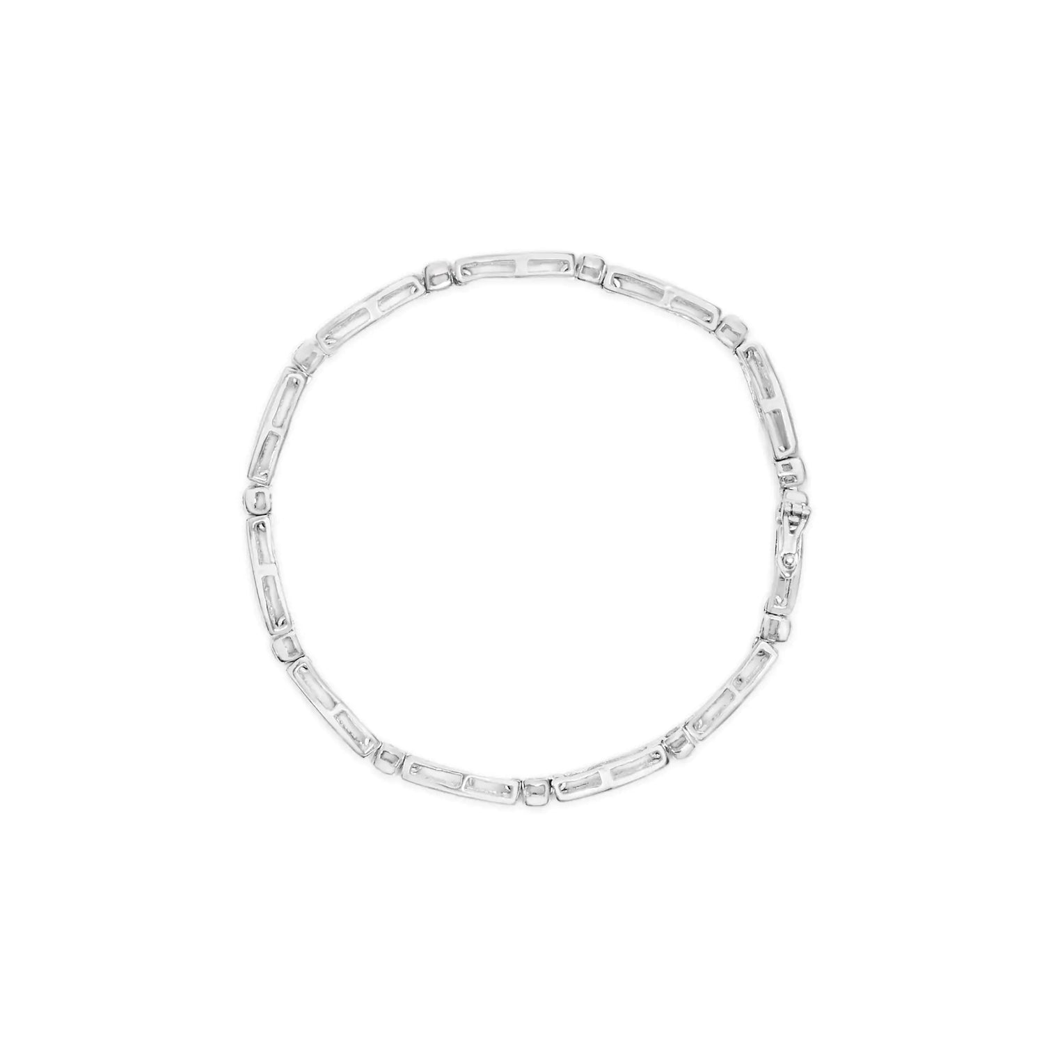 14K White Gold 1-1/2 Cttw Round Brilliant-Cut &amp; Baguette Cut Diamond Bezel and Tapered Link 7&quot; Tennis Bracelet (H-I Color, I1-I2 Clarity)