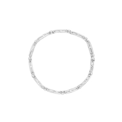 14K White Gold 1-1/2 Cttw Round Brilliant-Cut &amp; Baguette Cut Diamond Bezel and Tapered Link 7&quot; Tennis Bracelet (H-I Color, I1-I2 Clarity)