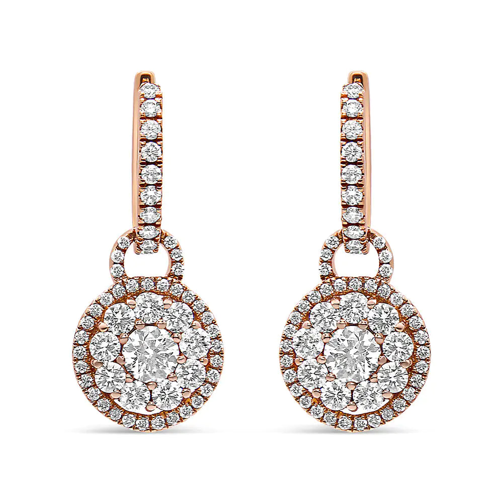 18K Rose Gold 1 1/2 Cttw Round Shaped Diamond Composite Drop and Dangle Leverback Earrings (F-G Color, VS1-VS2 Clarity)