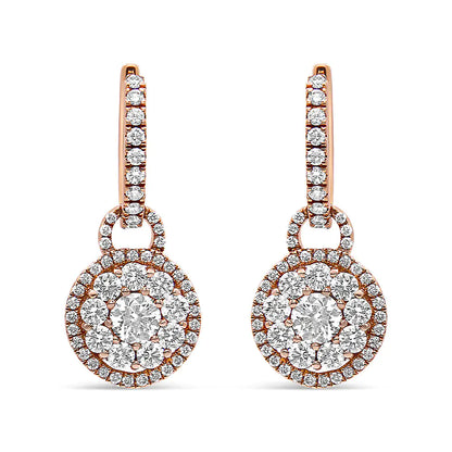 18K Rose Gold 1 1/2 Cttw Round Shaped Diamond Composite Drop and Dangle Leverback Earrings (F-G Color, VS1-VS2 Clarity)