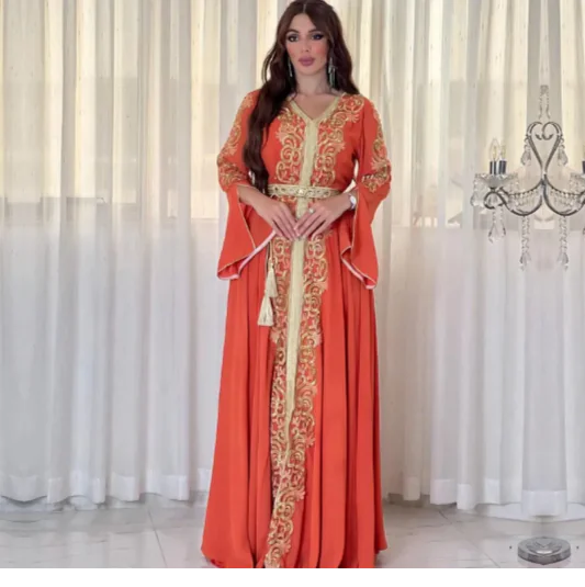 Dubai-Style Embroidered Applique Dress – Elegant and Sophisticated