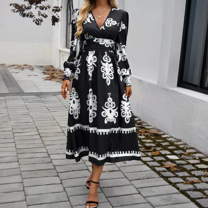 Contrast Print Long Sleeve Dress