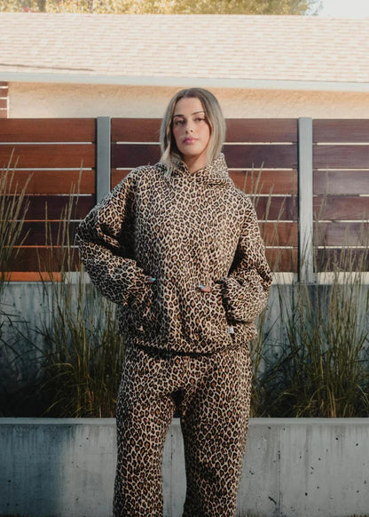 Vintage Leopard Print Hoodie Zipper with Pants