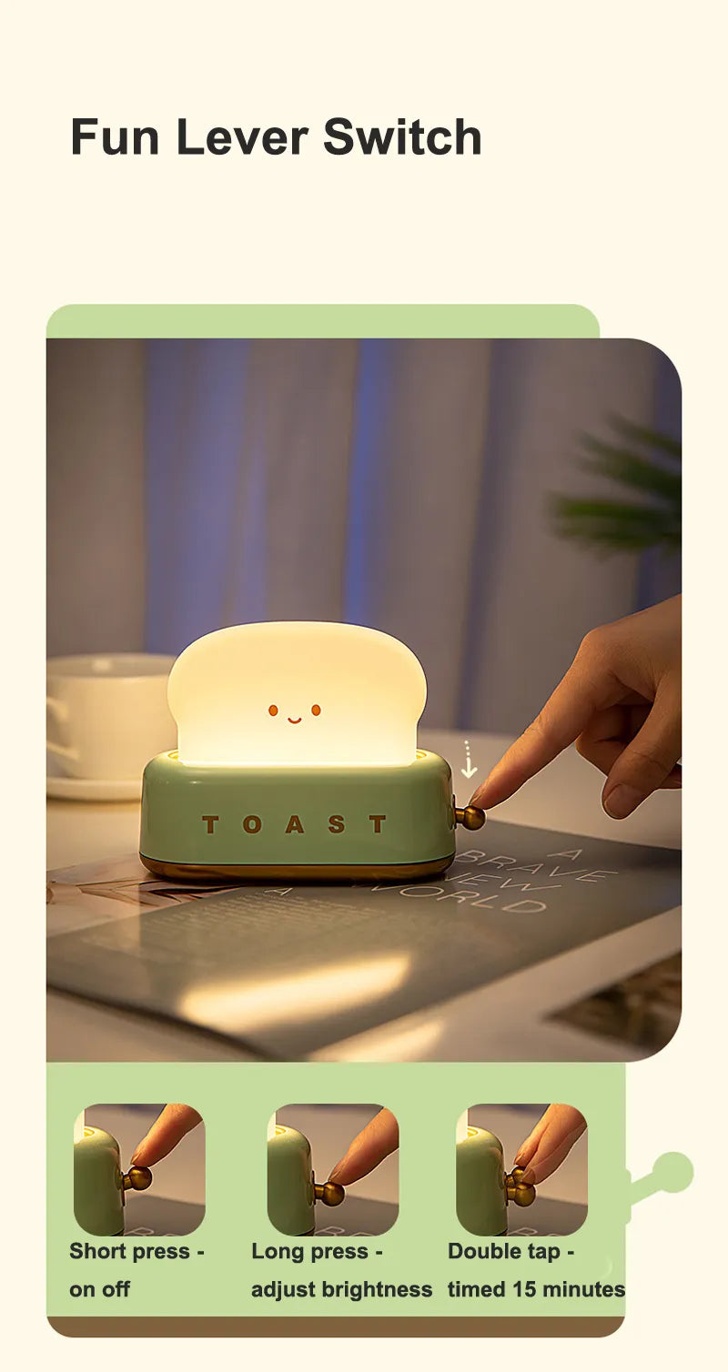 Creative LED Bread Night Light – USB Rechargeable Toast Lamp