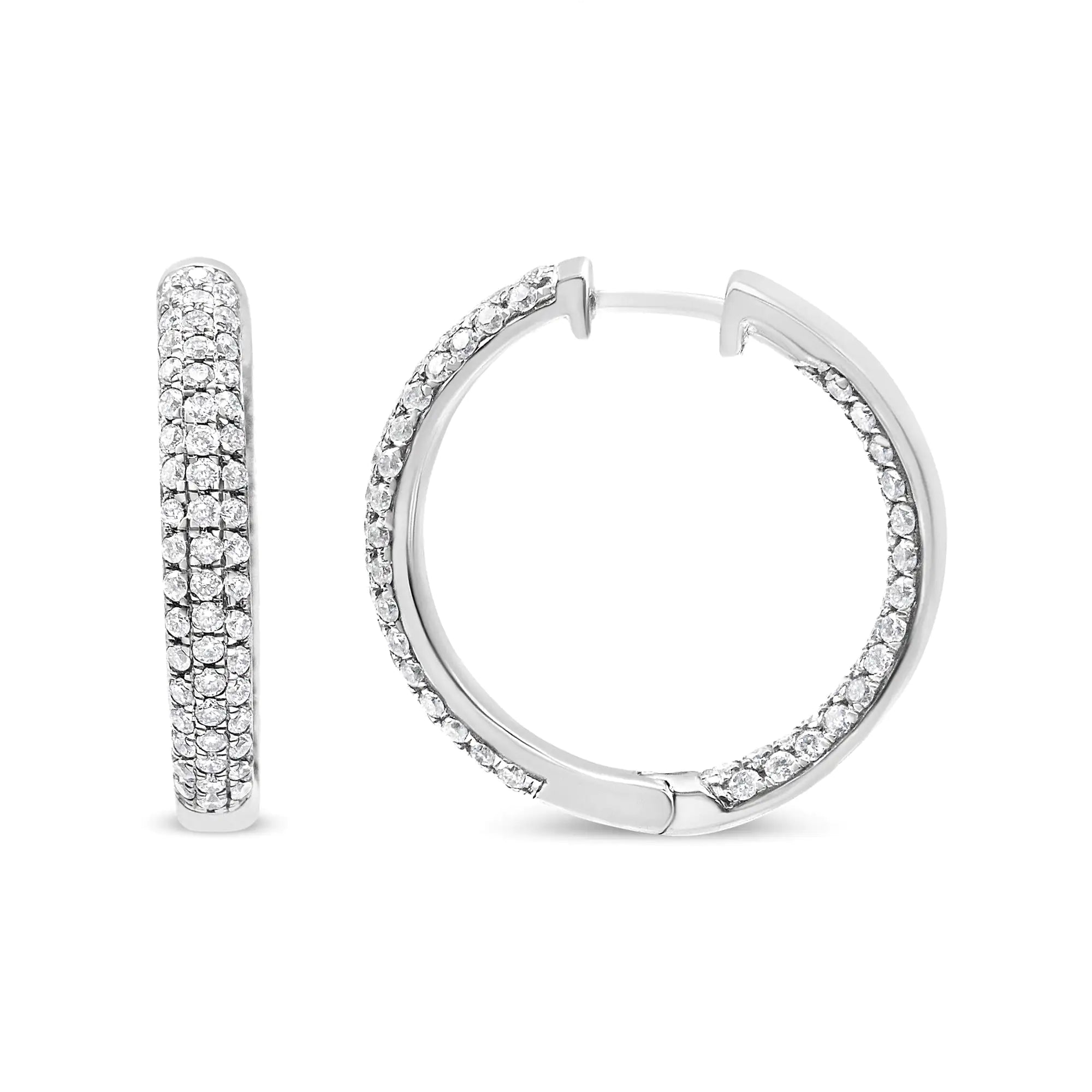 14K White Gold 2.00 Cttw Lab Grown Diamond Triple Row Inside Out Hoop Earrings (G-H Color, SI1-SI2 Clarity)