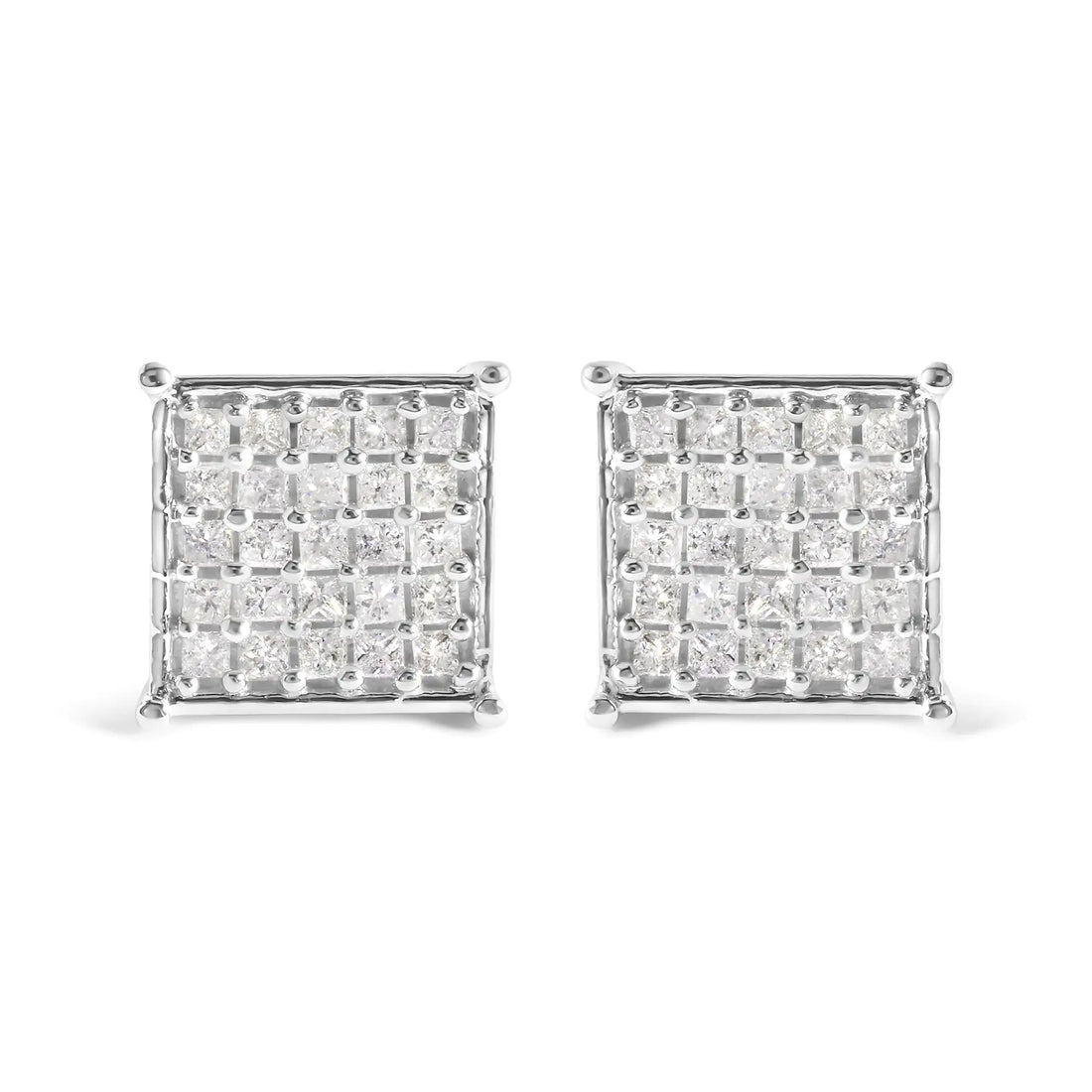 10K White Gold 3/4 Cttw Princess Diamond Composite Stud Earrings (I-J Color, I1-I2 Clarity)