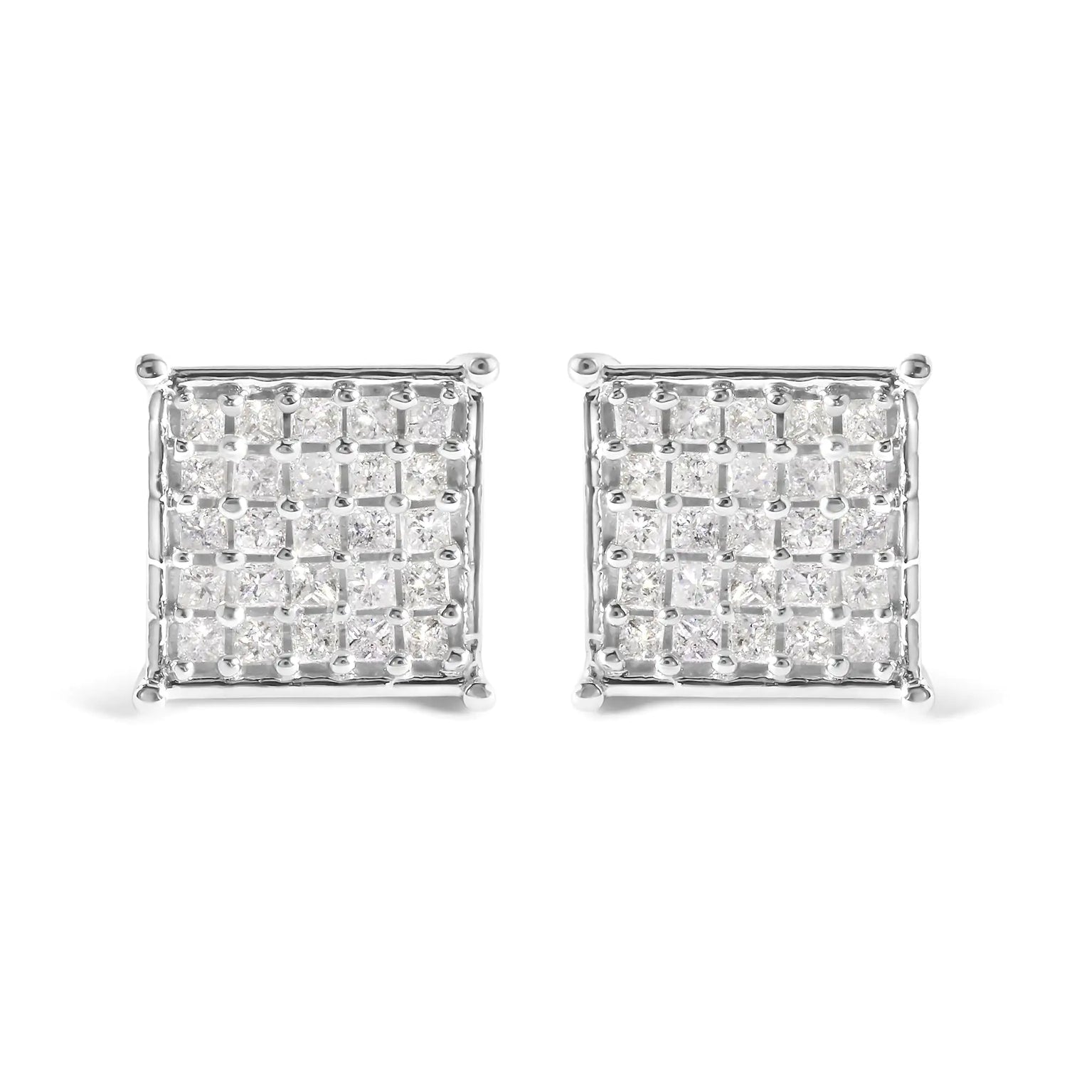 10K White Gold 3/4 Cttw Princess Diamond Composite Stud Earrings (I-J Color, I1-I2 Clarity)