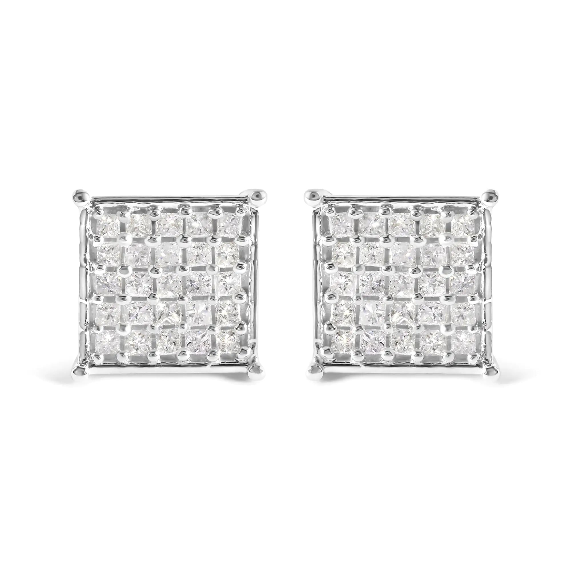 10K White Gold 3/4 Cttw Princess Diamond Composite Stud Earrings (I-J Color, I1-I2 Clarity)