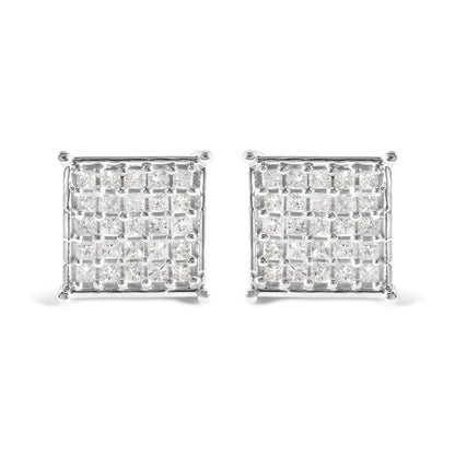 10K White Gold 3/4 Cttw Princess Diamond Composite Stud Earrings (I-J Color, I1-I2 Clarity)