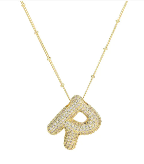 Brass Zircon Letter Necklace