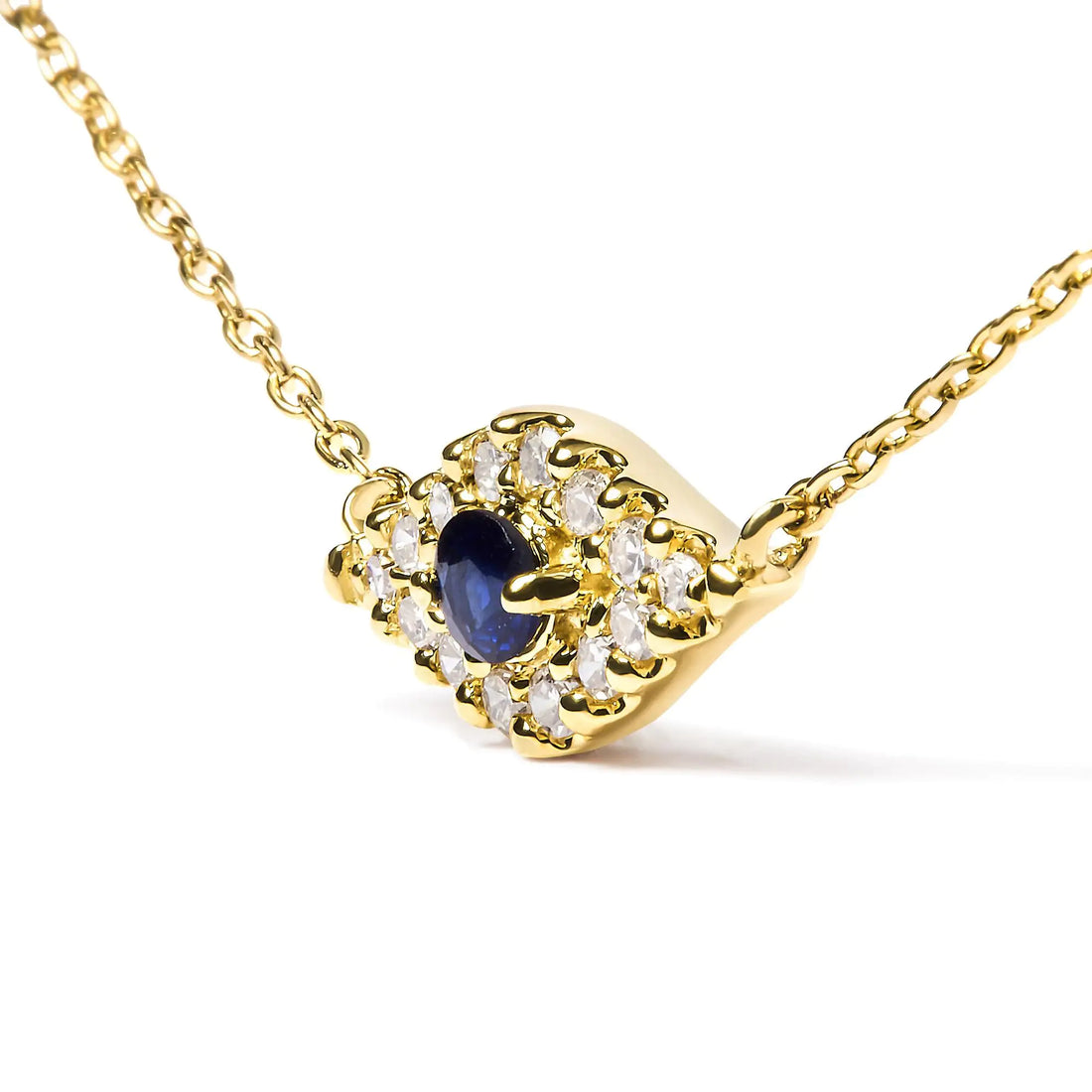 10K Yellow Gold Blue Sapphire and Diamond Accented Evil Eye 18&quot; Inch Pendant Necklace (H-I Color, I1-I2 Clarity)