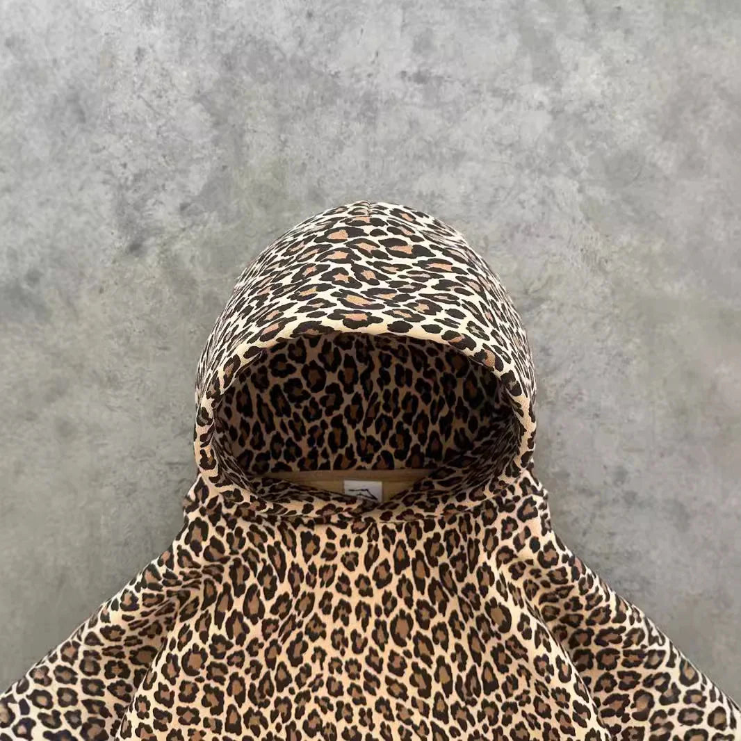 Vintage Leopard Print Hoodie Zipper with Pants