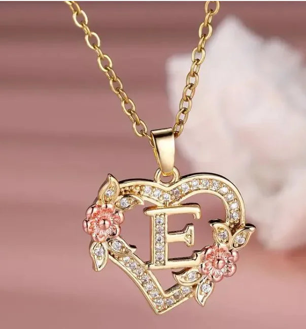 Fashion Hollowed-out Love Heart Flowers Letter Necklace