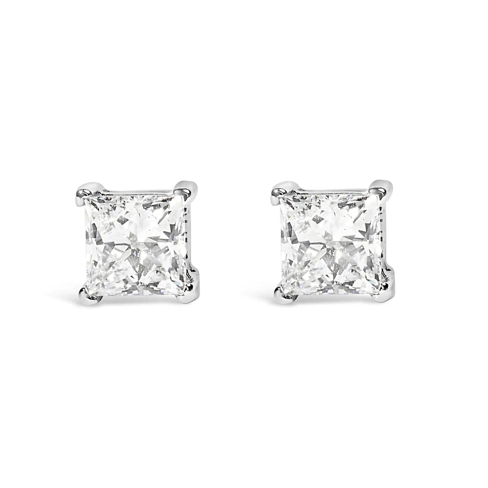 14K White Gold Princess Cut Lab-Grown Diamond Solitaire Stud Earrings (F-G Color, VS2-SI1 Clarity)