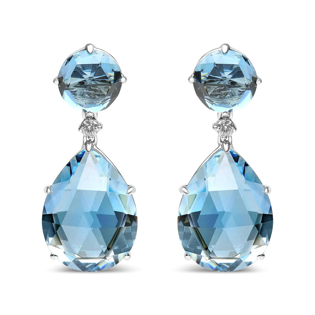 18K White Gold 1/5 Cttw Diamond with Round London Blue Topaz and 20 x 15mm Pear Cut Sky Blue Topaz Gemstone Dangle Earring (G-H Color, SI1-SI2 Clarity)