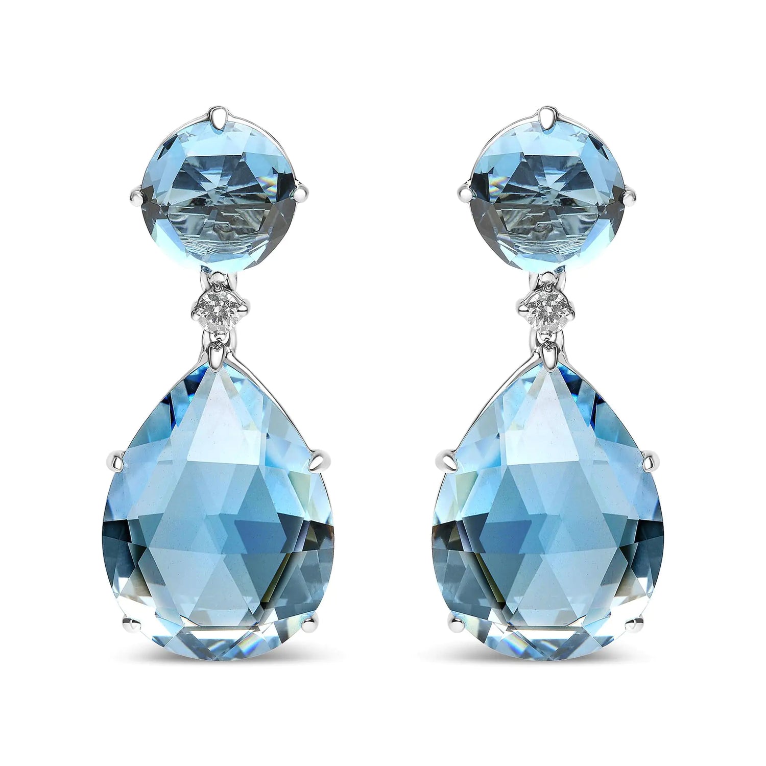 18K White Gold 1/5 Cttw Diamond with Round London Blue Topaz and 20 x 15mm Pear Cut Sky Blue Topaz Gemstone Dangle Earring (G-H Color, SI1-SI2 Clarity)