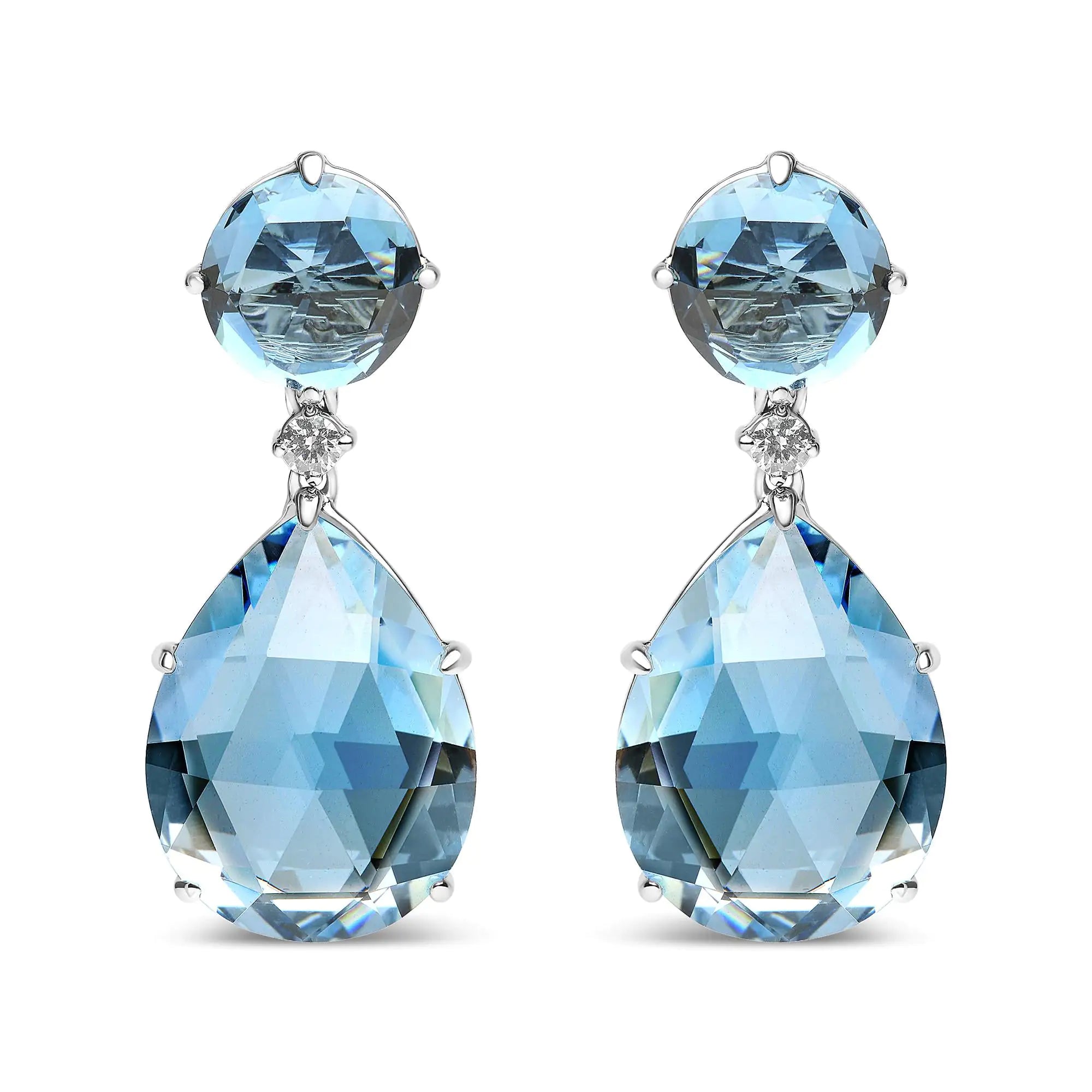 18K White Gold 1/5 Cttw Diamond with Round London Blue Topaz and 20 x 15mm Pear Cut Sky Blue Topaz Gemstone Dangle Earring (G-H Color, SI1-SI2 Clarity)