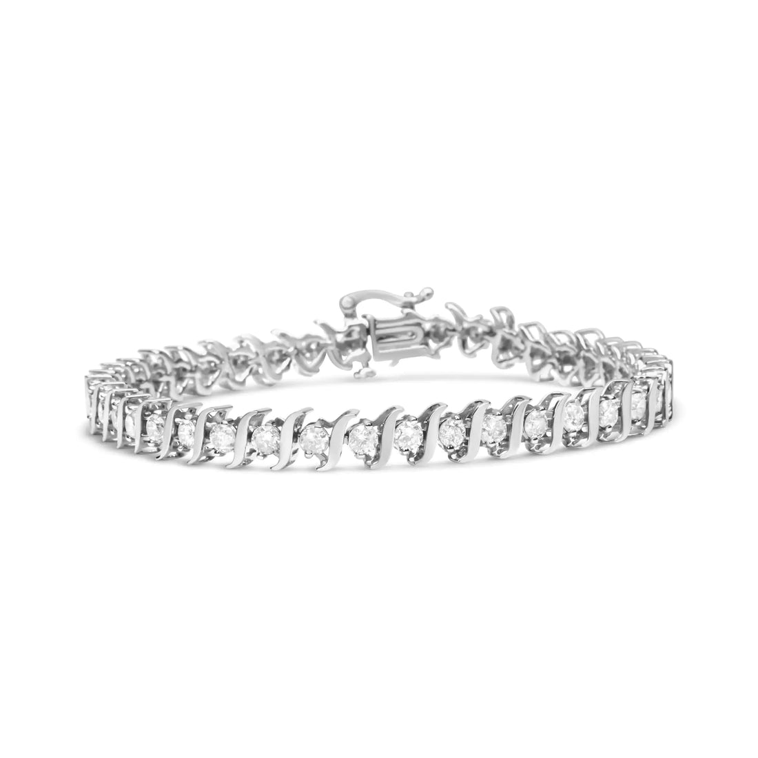 .925 Sterling Silver 4.00 Cttw Round-Cut Diamond &quot;S&quot;-Link Tennis Bracelet (I-J Color, I3 Clarity) - Size 7&quot;